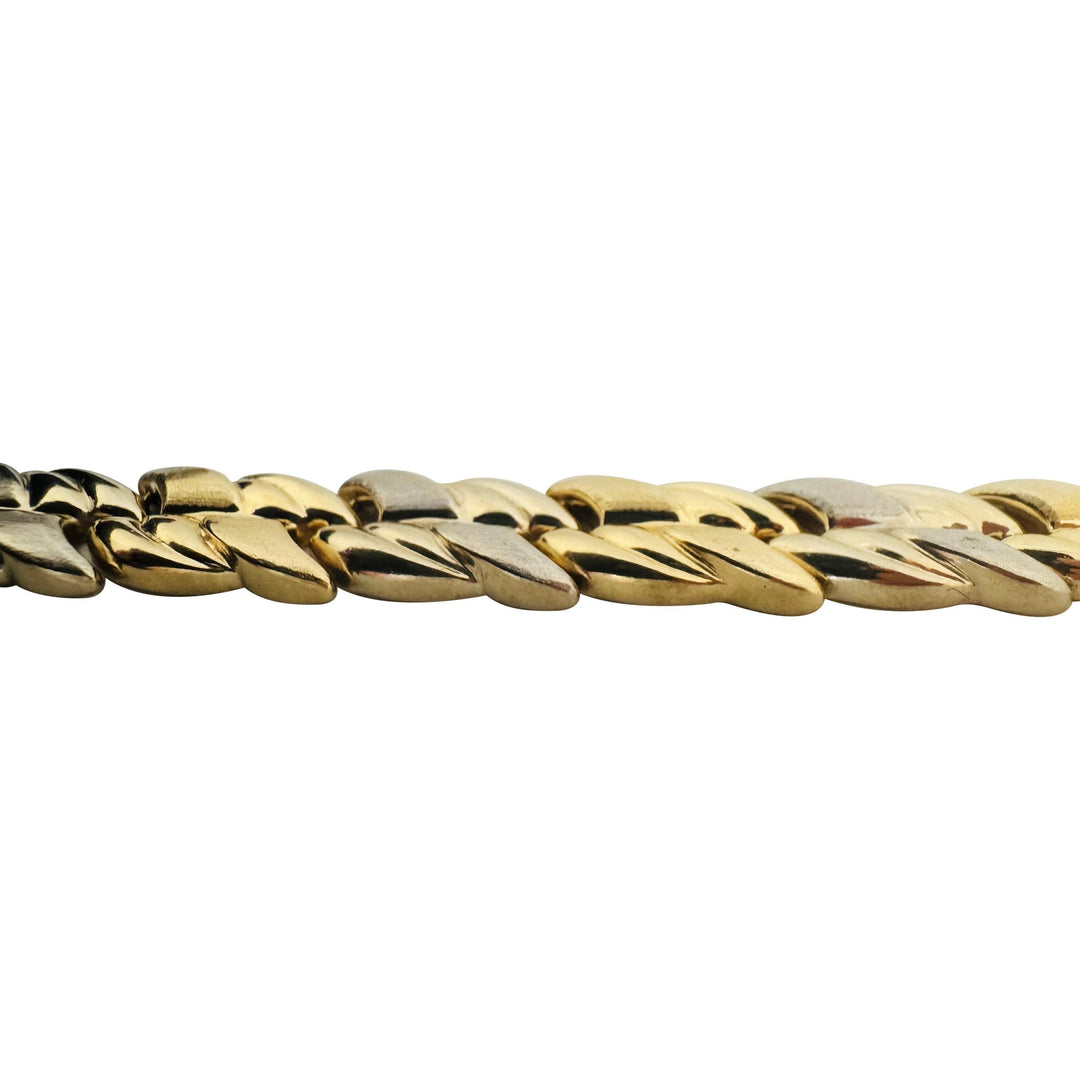 14k Yellow and White Gold 15.8g Two Tone 11mm Fancy Link Bracelet Italy 7.25"