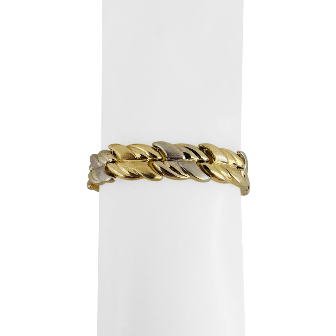 14k Yellow and White Gold 15.8g Two Tone 11mm Fancy Link Bracelet Italy 7.25"