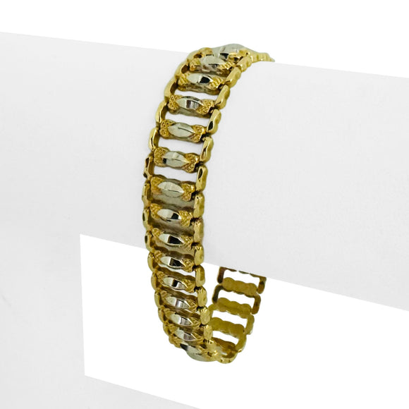 14k Yellow and White Gold 12.6g Milor Vintage Fancy Link Bracelet Italy 6.5