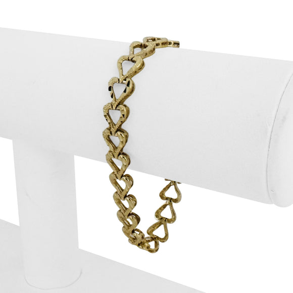 14k Yellow Gold 10.6g Solid Diamond Cut 8.5mm Heart Link Bracelet 7