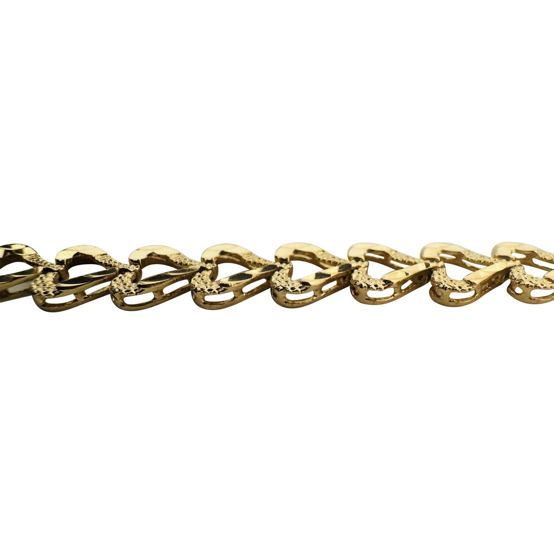 14k Yellow Gold 10.6g Solid Diamond Cut 8.5mm Heart Link Bracelet 7"