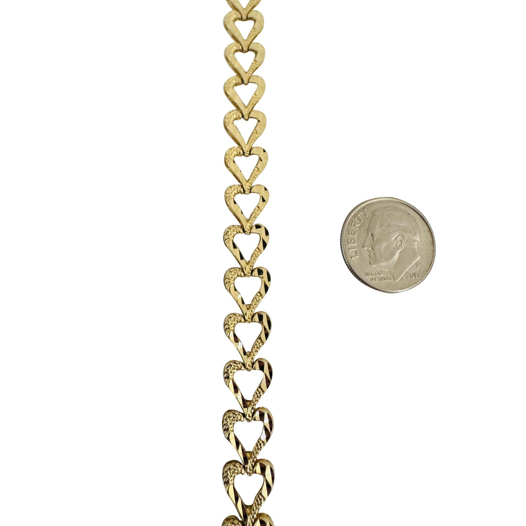 14k Yellow Gold 10.6g Solid Diamond Cut 8.5mm Heart Link Bracelet 7"