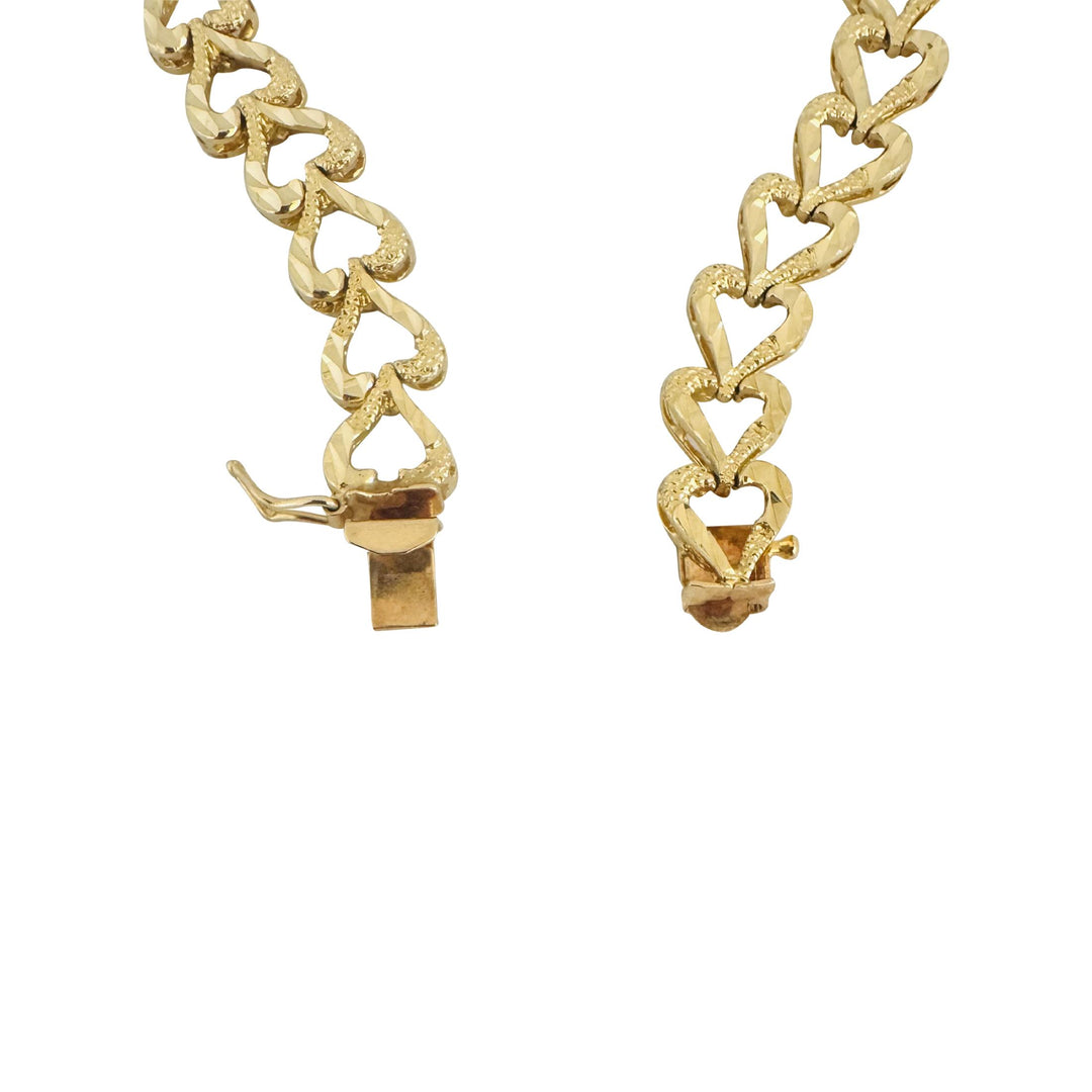 14k Yellow Gold 10.6g Solid Diamond Cut 8.5mm Heart Link Bracelet 7"