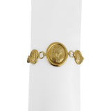 14k Yellow Gold 7.4g Portrait Medallion Flattened Curb Link Bracelet Italy 7.5"