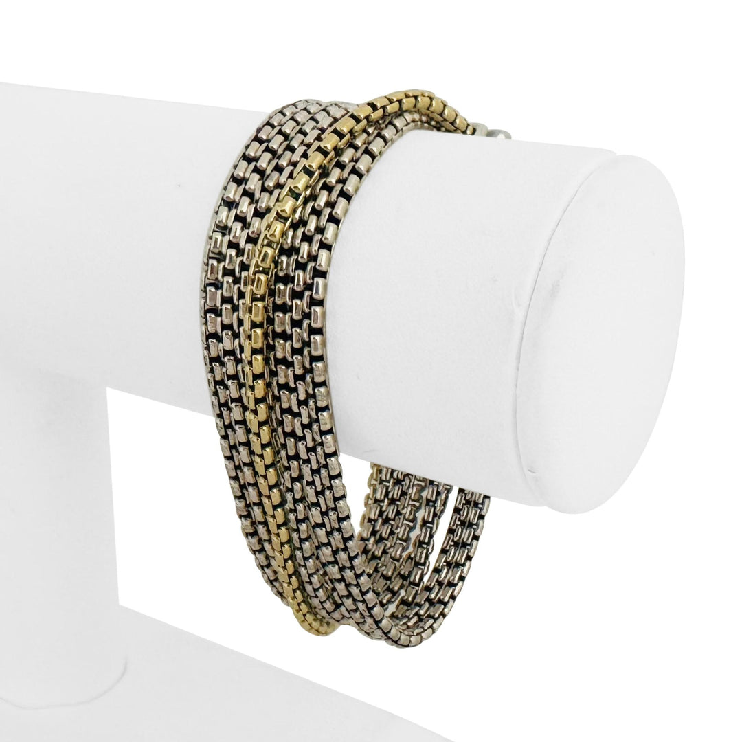 David Yurman Sterling Silver and 18k Yellow Gold Eight Strand Box Link Bracelet