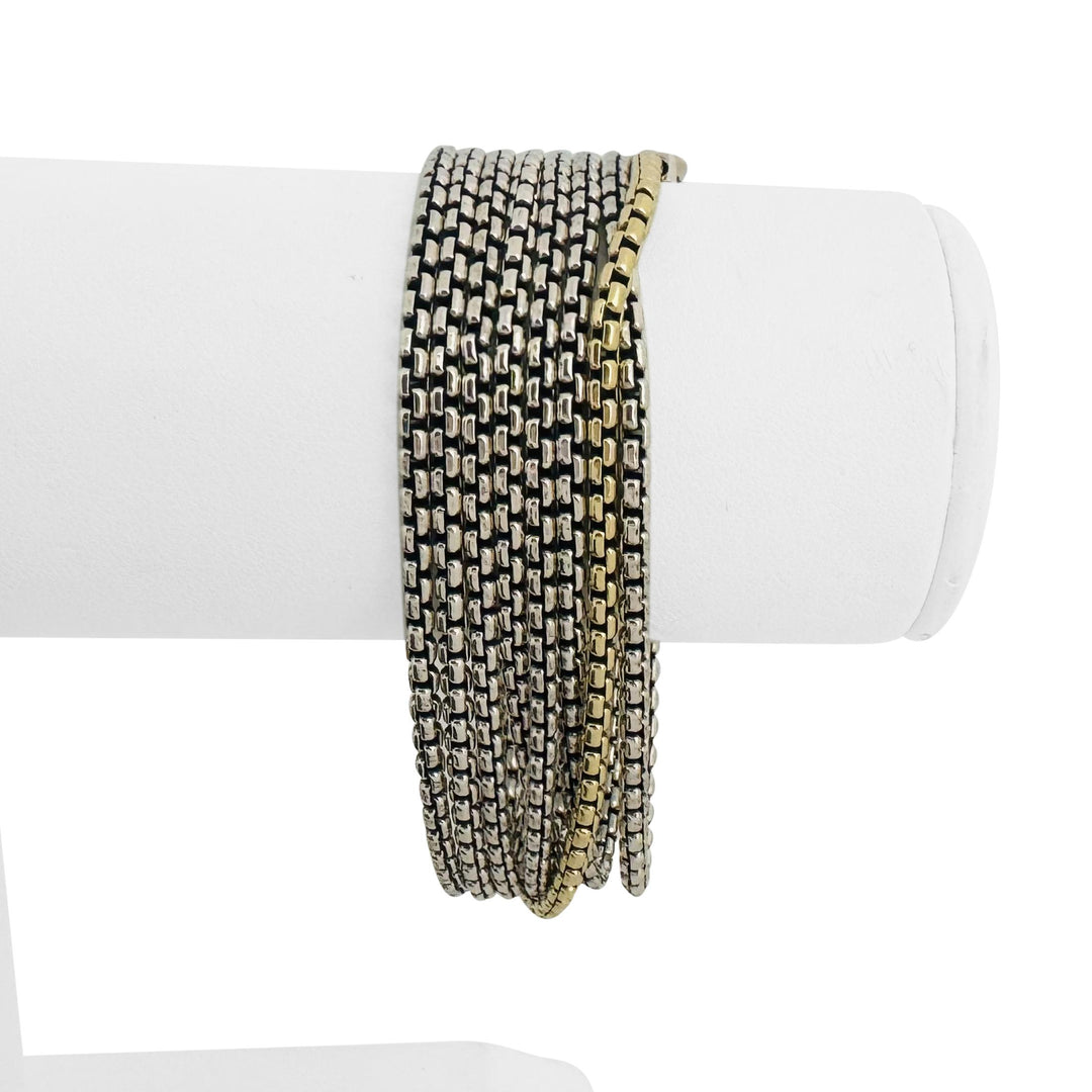 David Yurman Sterling Silver and 18k Yellow Gold Eight Strand Box Link Bracelet