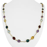 18k Yellow Gold and Bezel Set Multi Gemstone 23.4g Ladies Long Link Necklace 30"