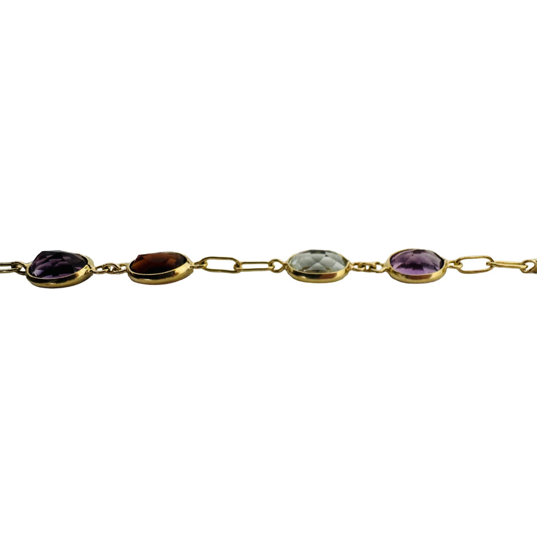 18k Yellow Gold and Bezel Set Multi Gemstone 23.4g Ladies Long Link Necklace 30"