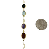 18k Yellow Gold and Bezel Set Multi Gemstone 23.4g Ladies Long Link Necklace 30"