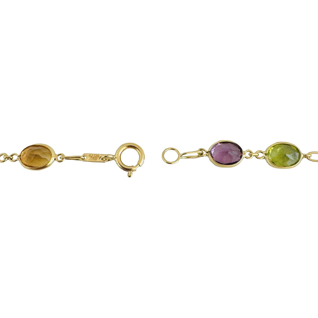 18k Yellow Gold and Bezel Set Multi Gemstone 23.4g Ladies Long Link Necklace 30"
