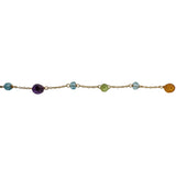 18k Yellow Gold and Multi Gemstone Dainty Ladies Link Bracelet 6.75"