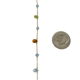 18k Yellow Gold and Multi Gemstone Dainty Ladies Link Bracelet 6.75"