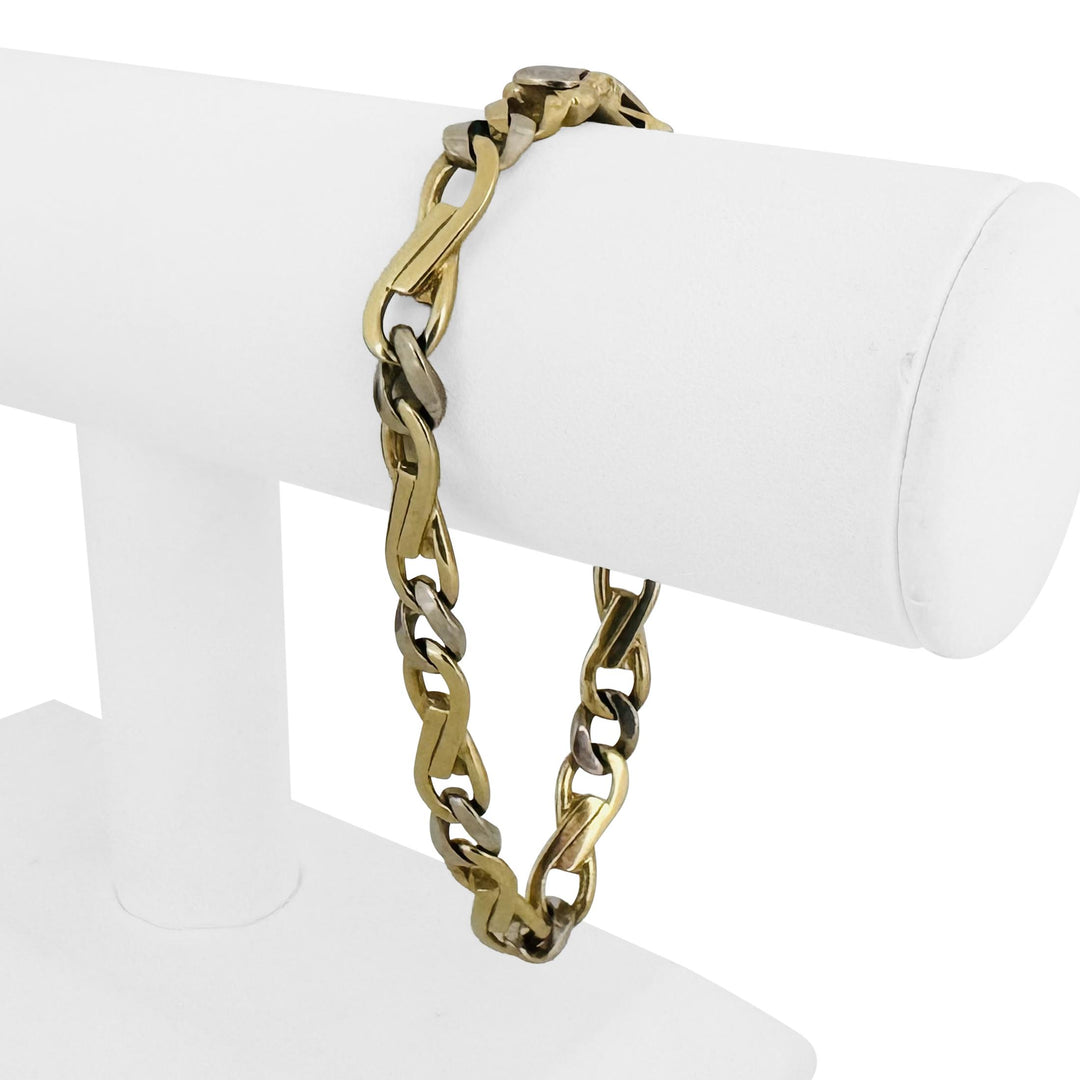 Braccio 14k Yellow and White Gold 30.7g Men's Fancy Curb Link Bracelet Italy 8."