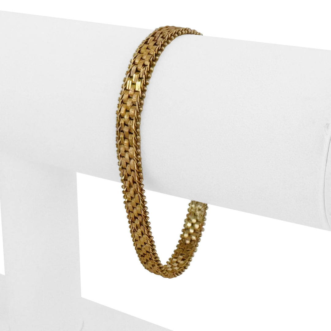14k Yellow Gold 11.6g Solid Imperial Gold 7mm Beaded Mirror Bar Link Bracelet 7"