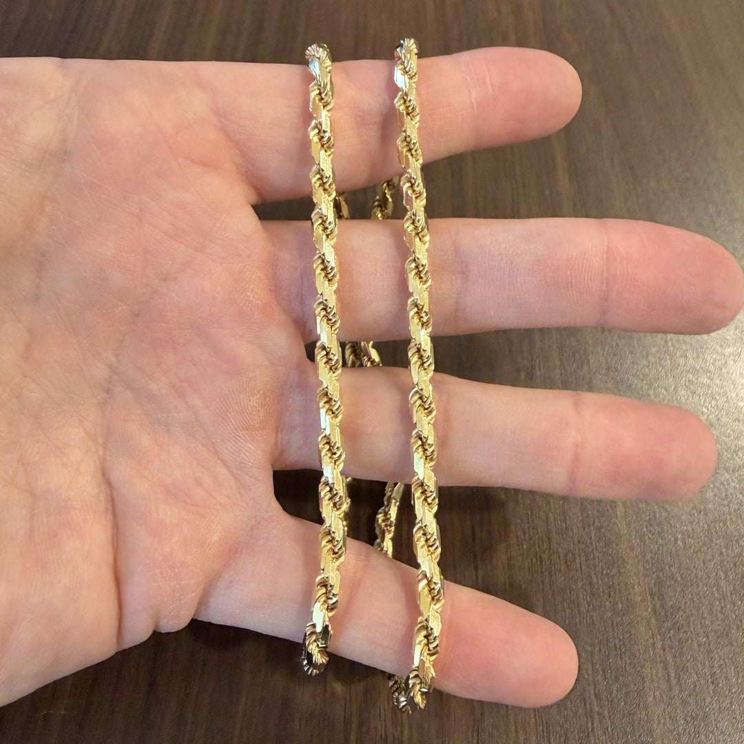 14k Yellow Gold 53.6g Solid Diamond Cut 4.5mm Rope Chain Necklace Italy 24"