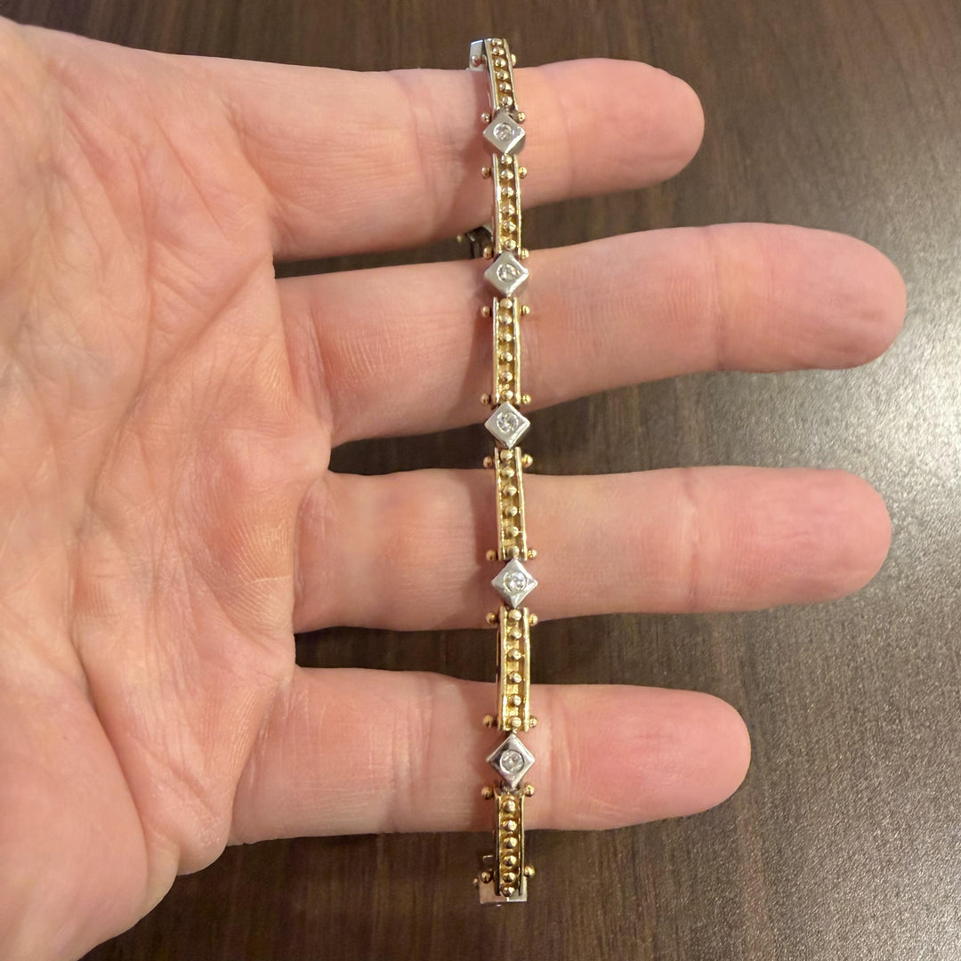 14k Yellow and White Gold 0.50cttw Diamond Solid Vintage Link Bracelet 6.75"