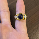 18k Yellow Gold 13g Cabochon Sapphire Ruby and Diamond Vintage Ring Size 6
