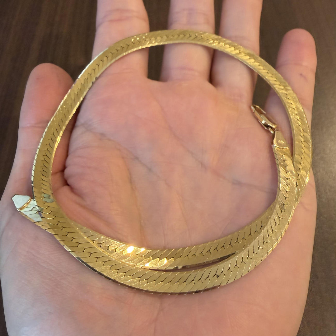 14k Yellow Gold 29.3g Solid Thick 7mm Herringbone Link Necklace Italy 18"