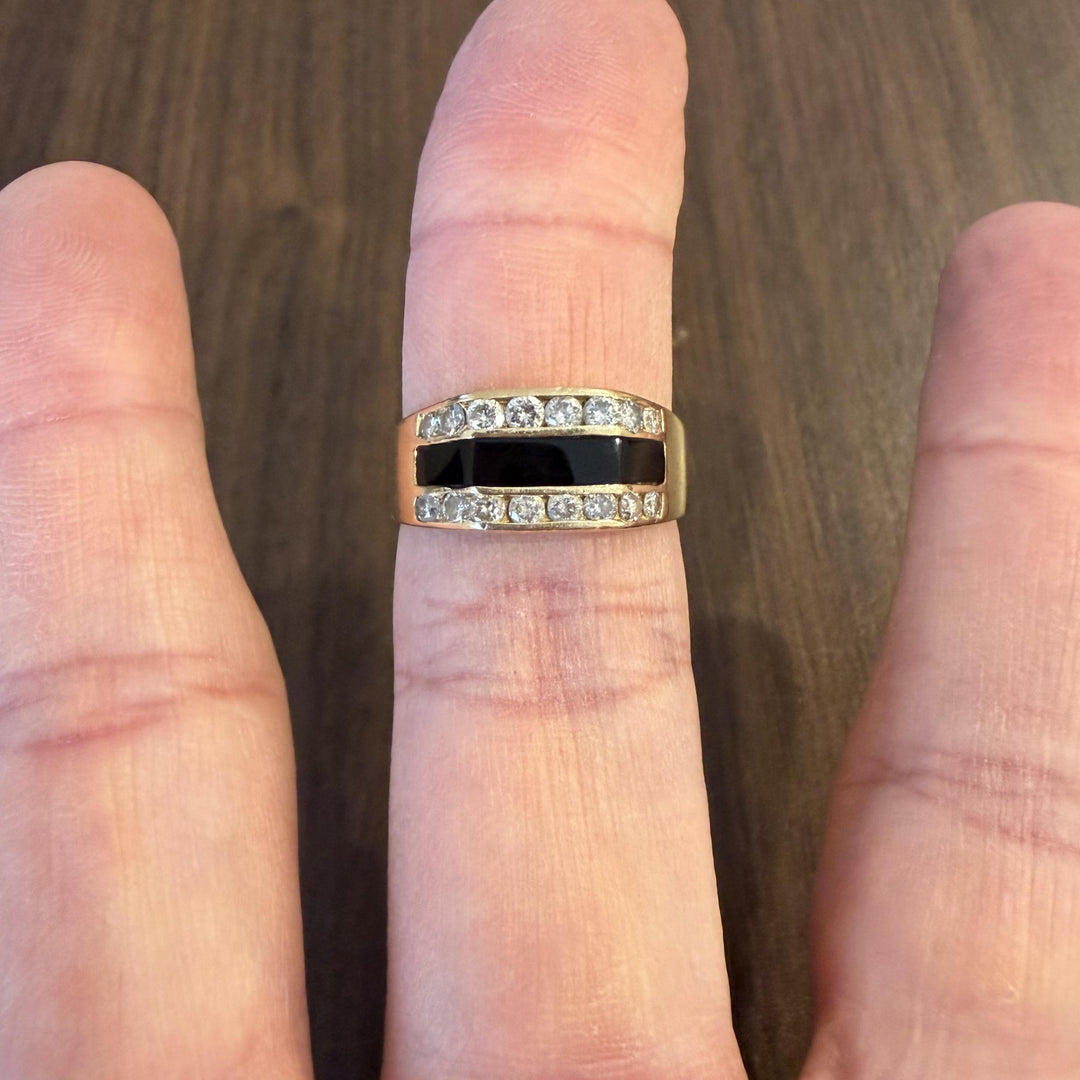 14k Yellow Gold Onyx and 0.50cttw Diamond Solid Men's Ring Size 9
