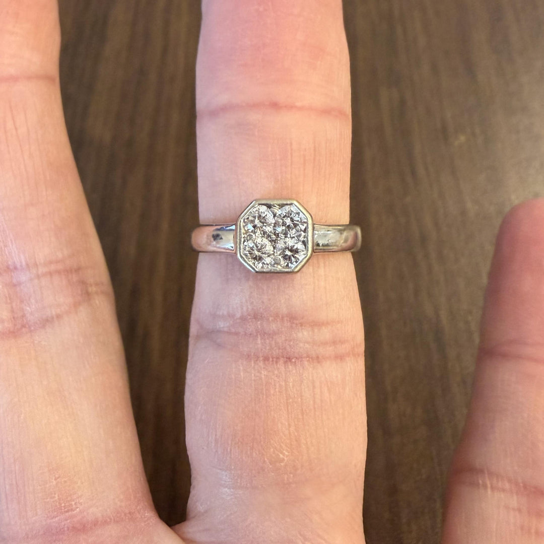 14k White Gold and 0.40cttw Bezel Set Four Diamond Ladies Ring Size 7