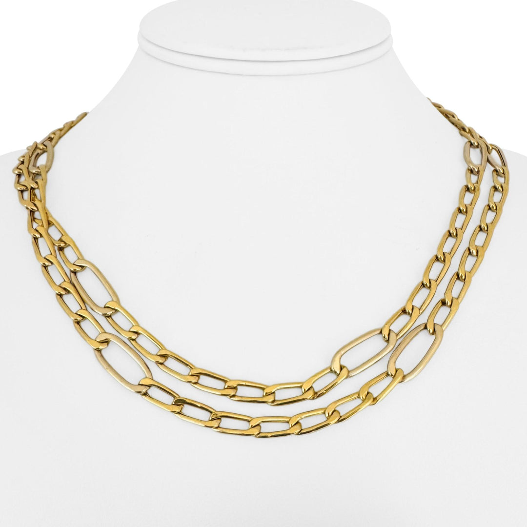 18k Yellow and White Gold 22.5g Hollow Long 7.5mm Vintage Necklace Italy 37"