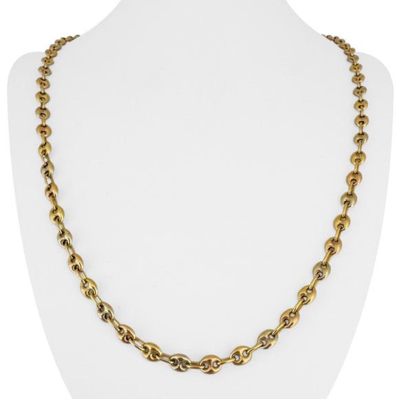 18k Yellow White and Rose Gold 20g Puffy Mariner Link Necklace Italy 24