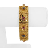 18k Yellow Gold 48.3g Ruby and Sapphire Vintage Panel Link Bracelet Italy 7.5"