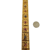 18k Yellow Gold 48.3g Ruby and Sapphire Vintage Panel Link Bracelet Italy 7.5"