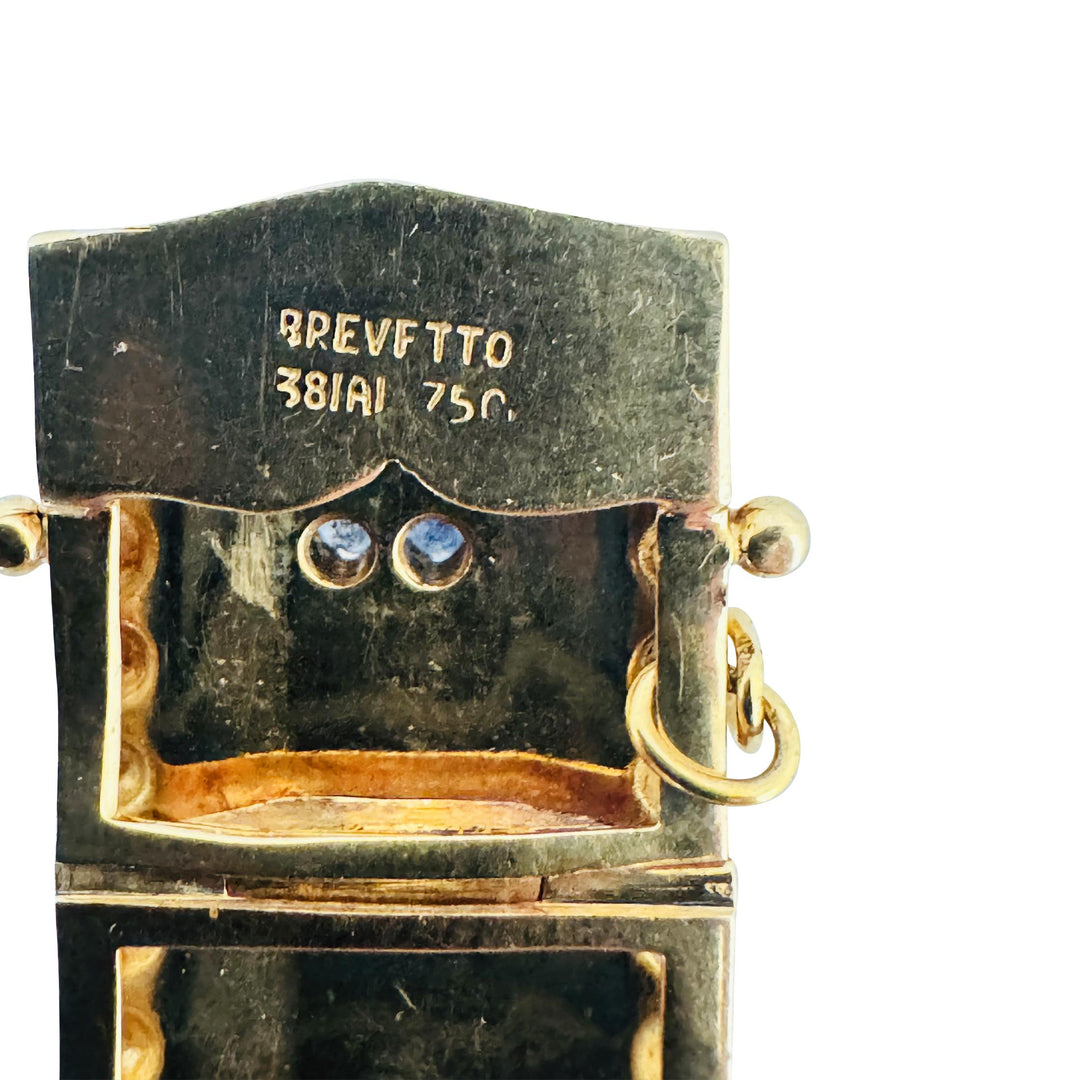 18k Yellow Gold 48.3g Ruby and Sapphire Vintage Panel Link Bracelet Italy 7.5"