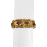 18k Yellow Gold 48.3g Ruby and Sapphire Vintage Panel Link Bracelet Italy 7.5"