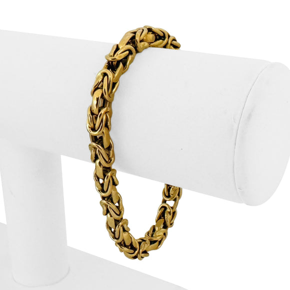 18k Yellow Gold 16g Vintage UnoAErre Squared Byzantine Link Bracelet Italy 7.5