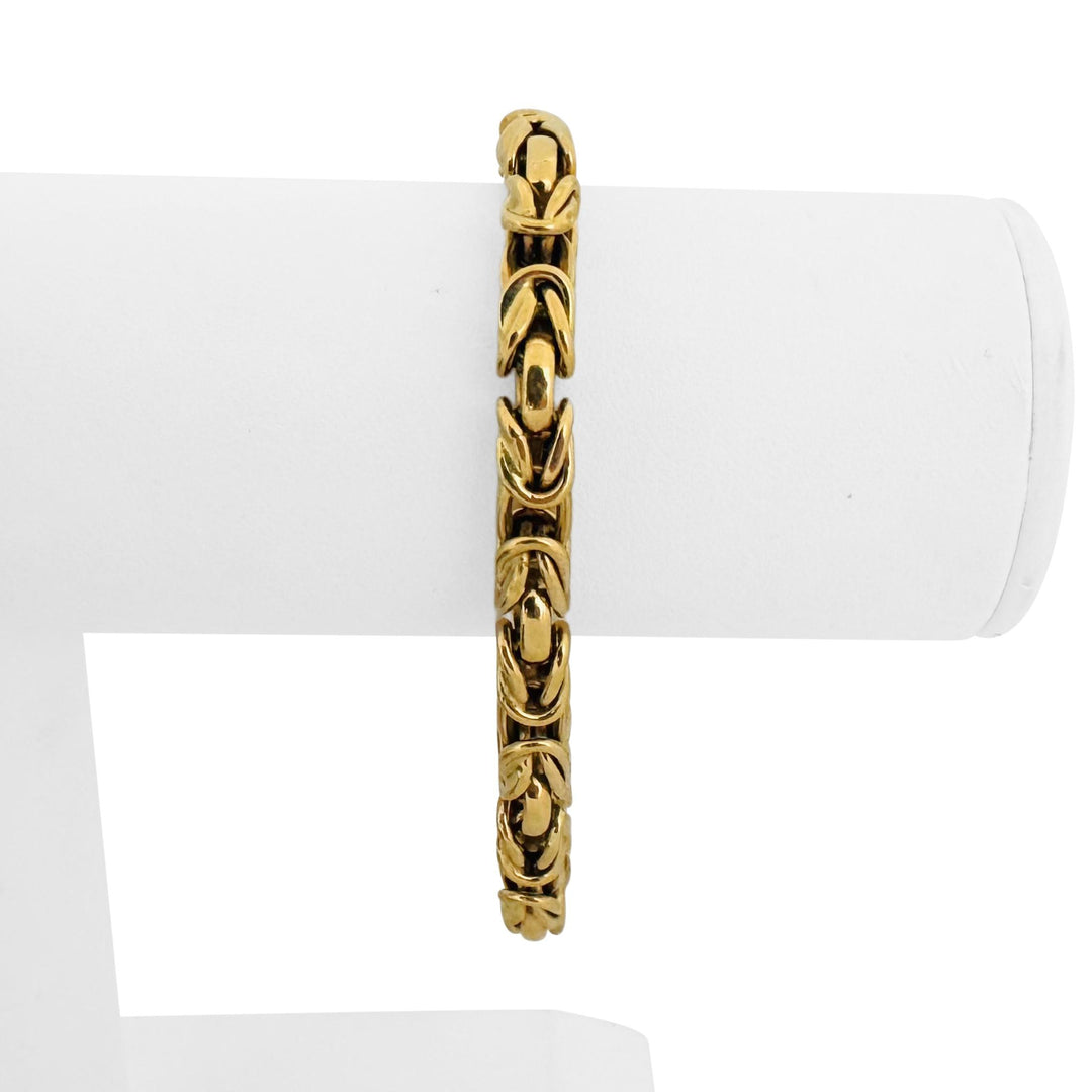 18k Yellow Gold 16g Vintage UnoAErre Squared Byzantine Link Bracelet Italy 7.5"
