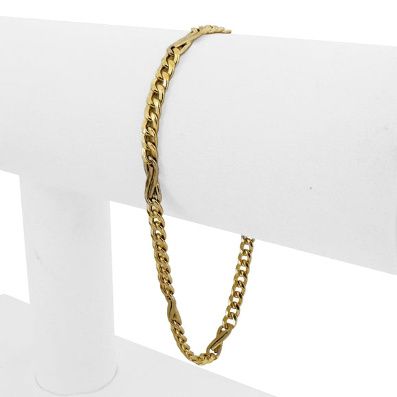 18k Yellow Gold 4.3g Hollow Light 3.5mm Fancy Curb Link Bracelet Italy 7.5