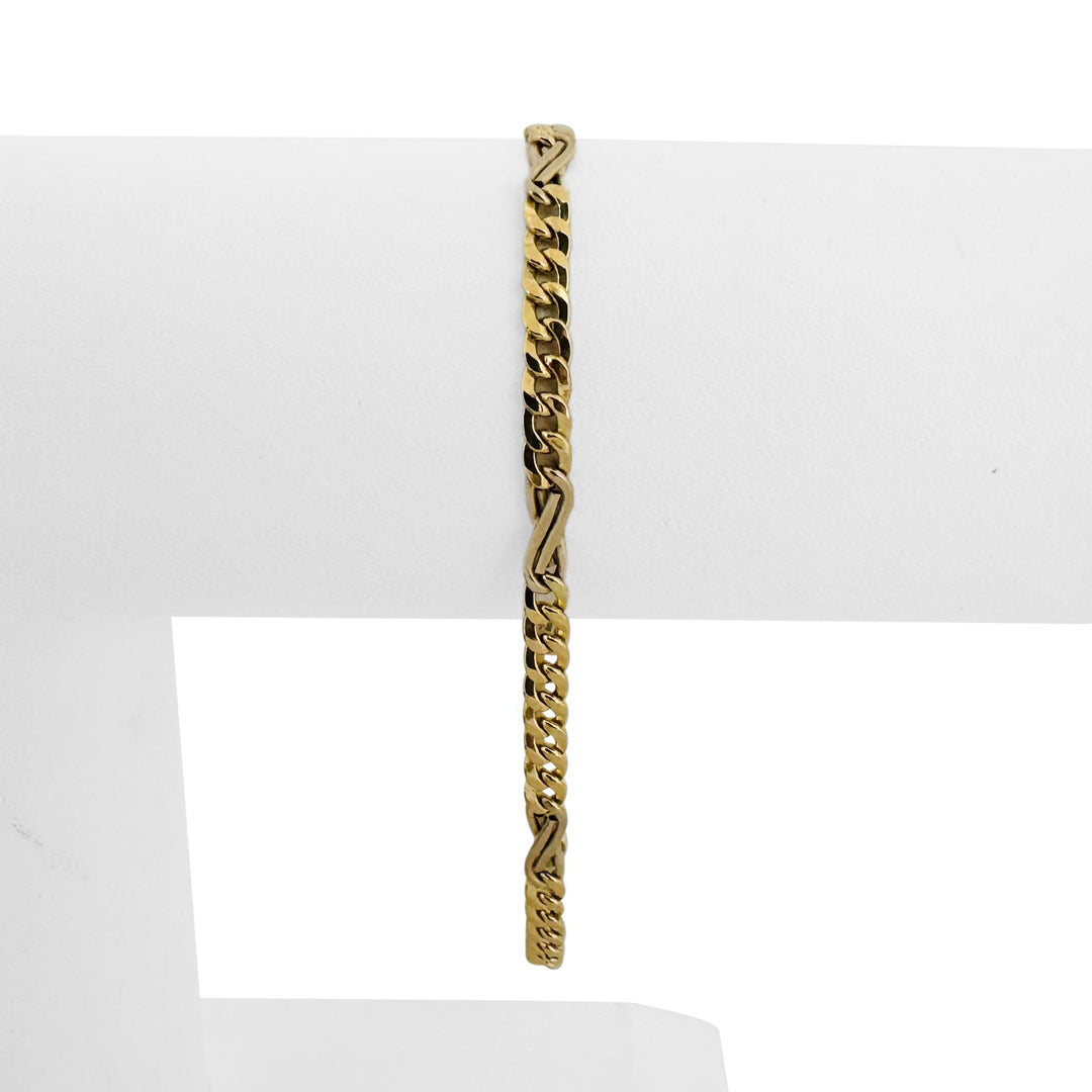 18k Yellow Gold 4.3g Hollow Light 3.5mm Fancy Curb Link Bracelet Italy 7.5"
