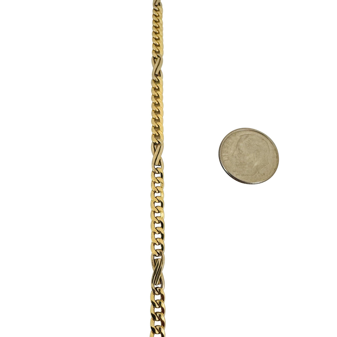 18k Yellow Gold 4.3g Hollow Light 3.5mm Fancy Curb Link Bracelet Italy 7.5"