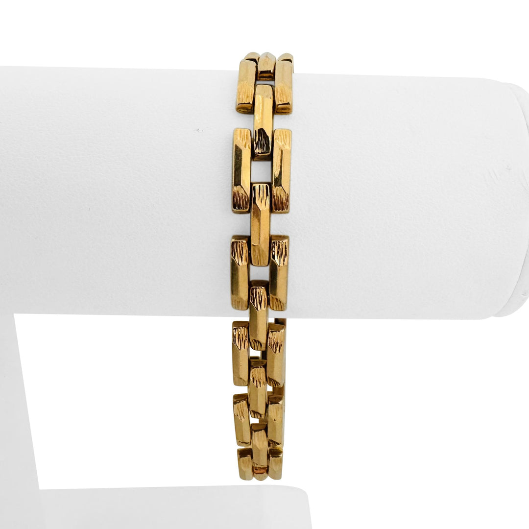 18k Yellow Gold 16.2g Vintage 8mm Textured Bar Link Bracelet Italy 7.5"