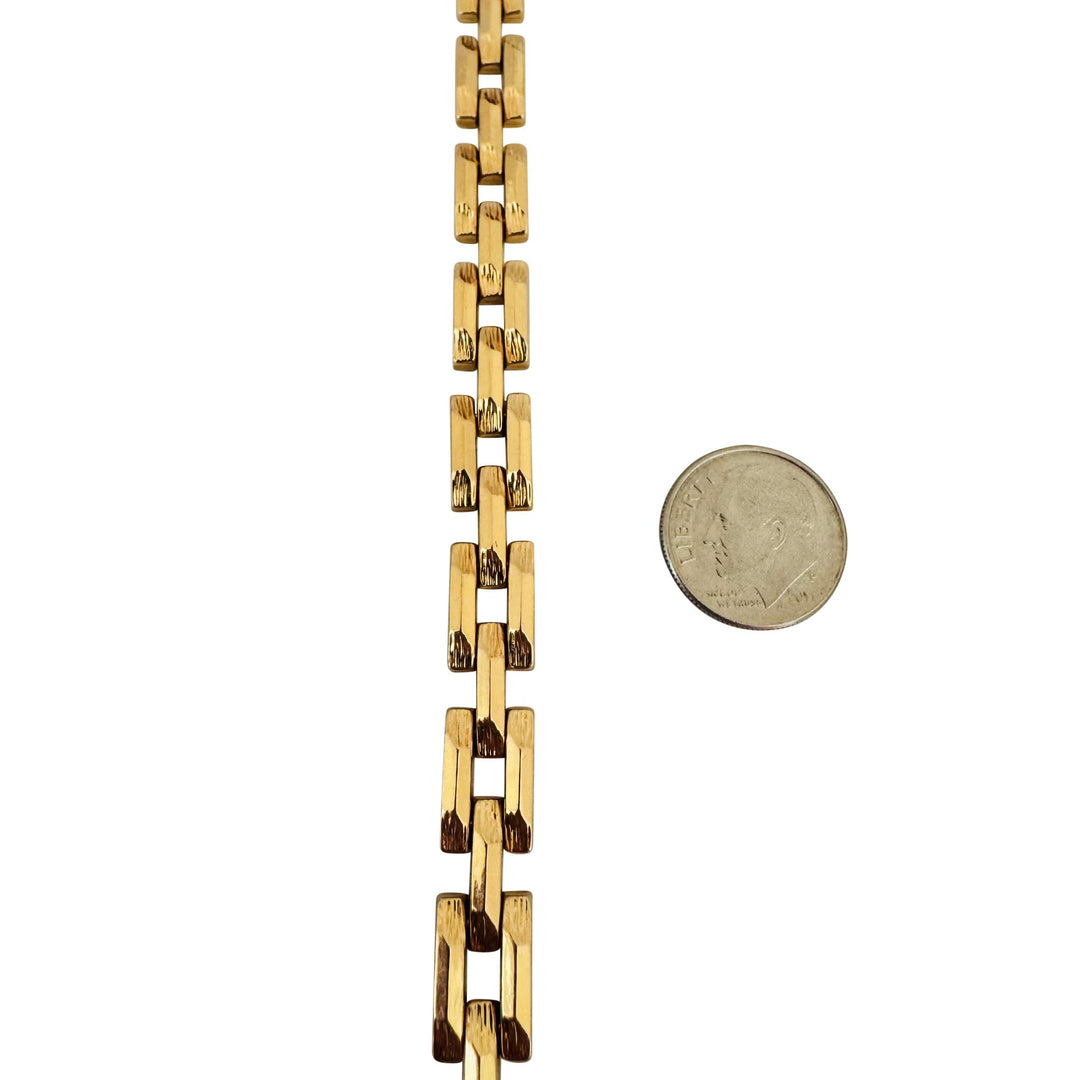 18k Yellow Gold 16.2g Vintage 8mm Textured Bar Link Bracelet Italy 7.5"