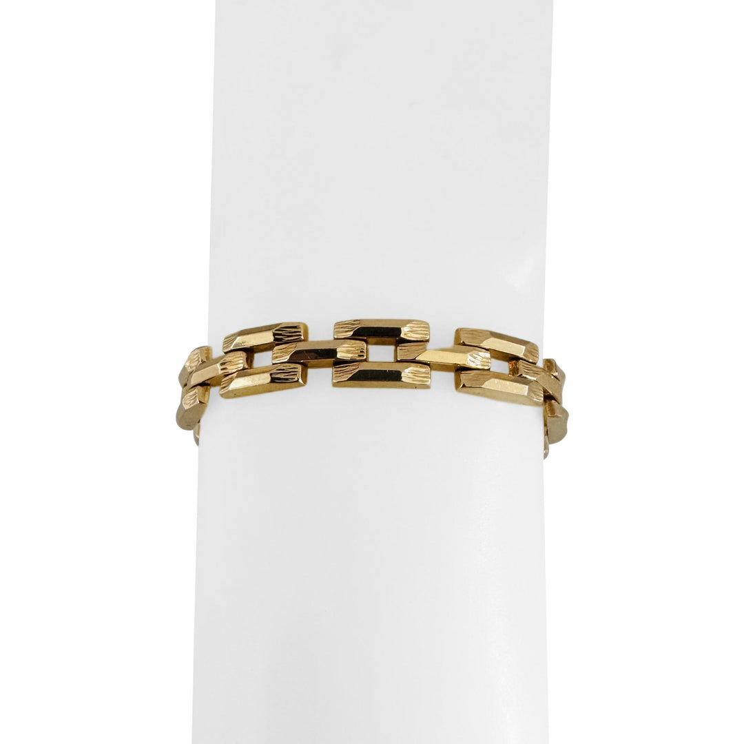 18k Yellow Gold 16.2g Vintage 8mm Textured Bar Link Bracelet Italy 7.5"