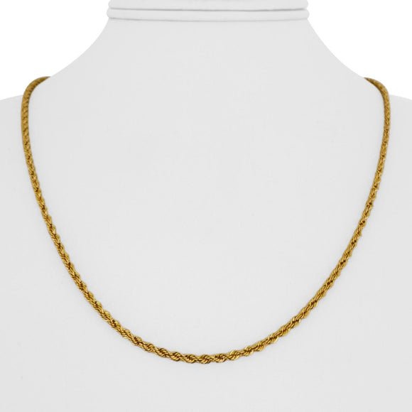 22k Yellow Gold 4.5g Hollow Light 2.2mm Rope Chain Necklace 20