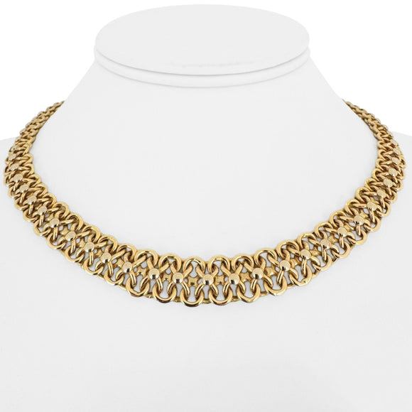 14k Yellow and White Gold 26.8g Graduated Beaded Fancy Link Necklace Italy 16.5
