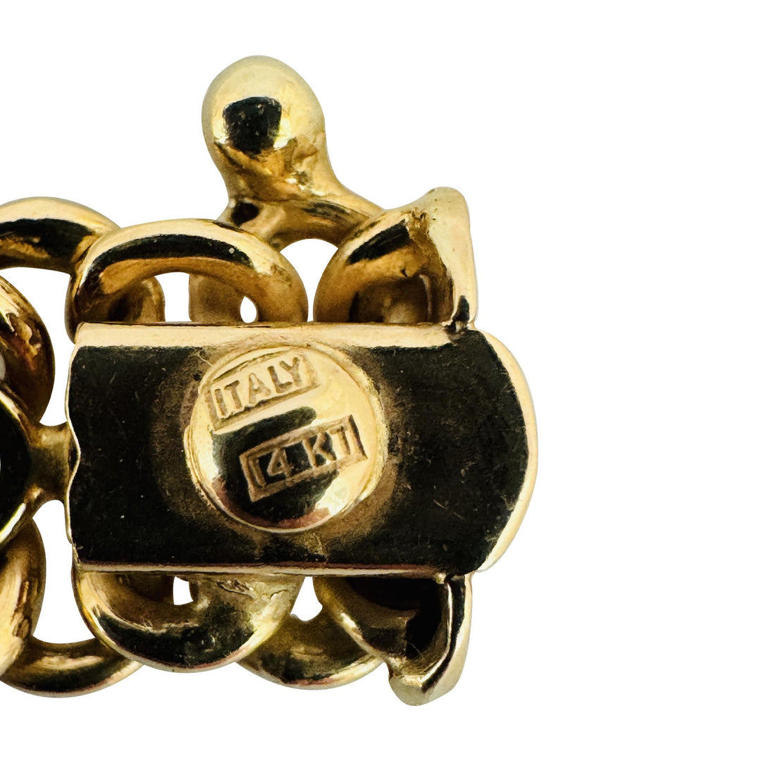 14k Yellow and White Gold 26.8g Graduated Beaded Fancy Link Necklace Italy 16.5"