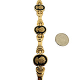 14k Yellow Gold and Onyx 34g Solid Heavy Cameo Link Bracelet 7"
