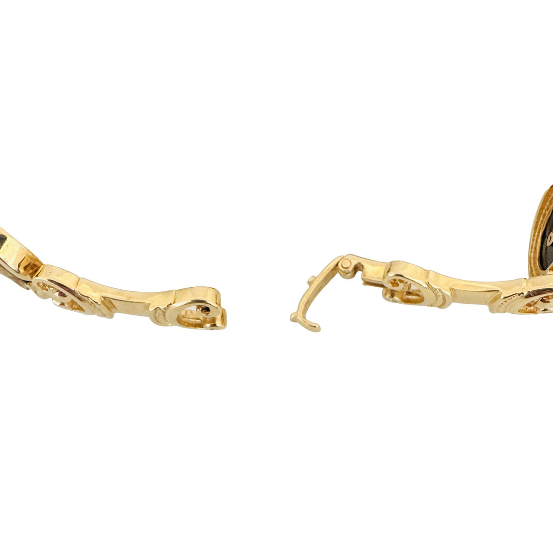 14k Yellow Gold and Onyx 34g Solid Heavy Cameo Link Bracelet 7"