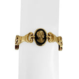 14k Yellow Gold and Onyx 34g Solid Heavy Cameo Link Bracelet 7"