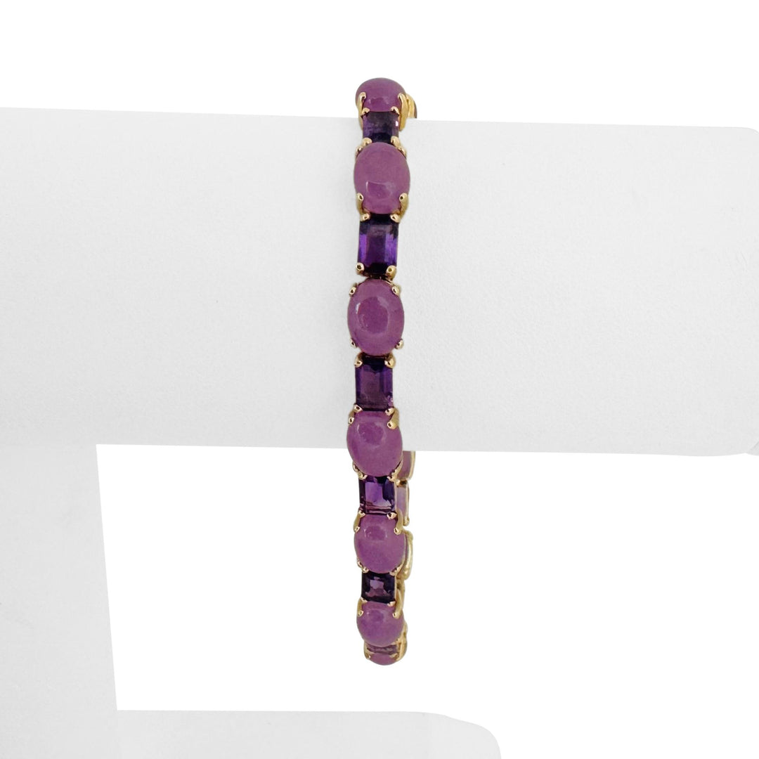 14k Yellow Gold Lavender Jade and Amethyst 12g Ladies Link Bracelet 7"