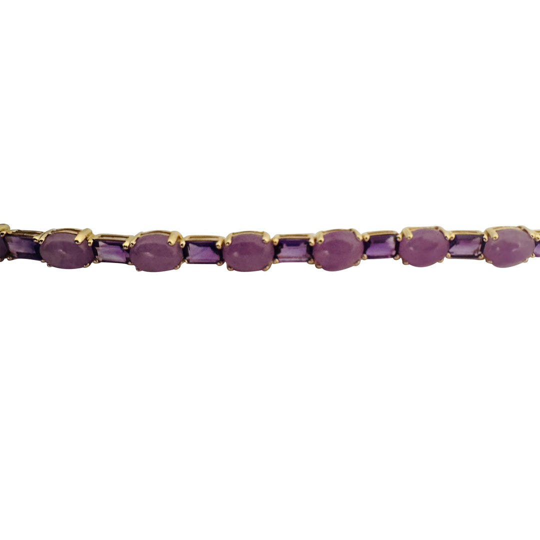 14k Yellow Gold Lavender Jade and Amethyst 12g Ladies Link Bracelet 7"
