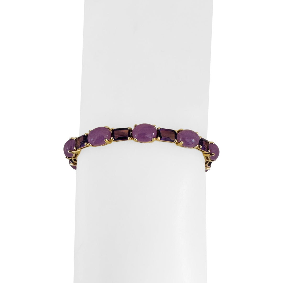 14k Yellow Gold Lavender Jade and Amethyst 12g Ladies Link Bracelet 7"