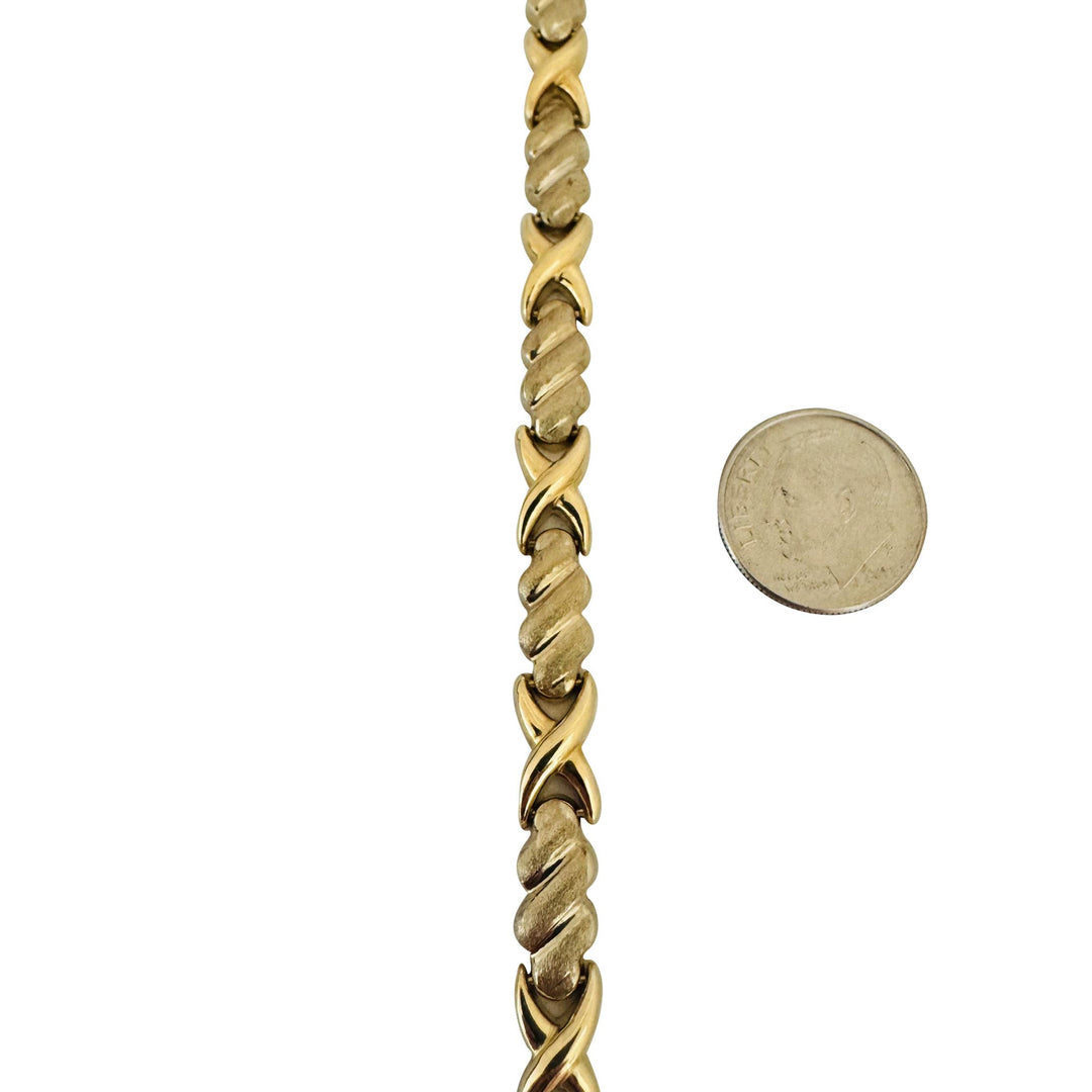14k Yellow Gold 9.7g Ladies Vintage 7mm Fancy X Link Bracelet 7"