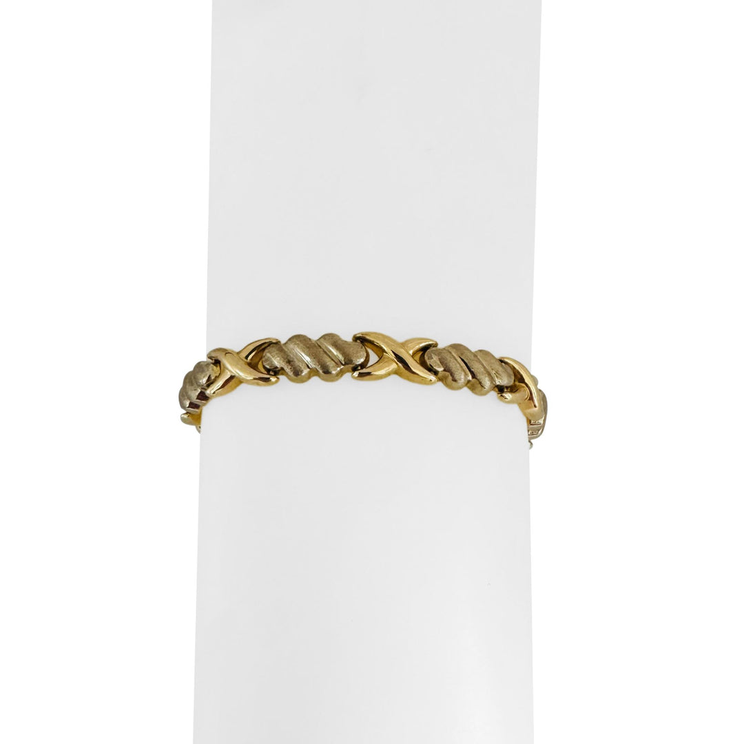 14k Yellow Gold 9.7g Ladies Vintage 7mm Fancy X Link Bracelet 7"