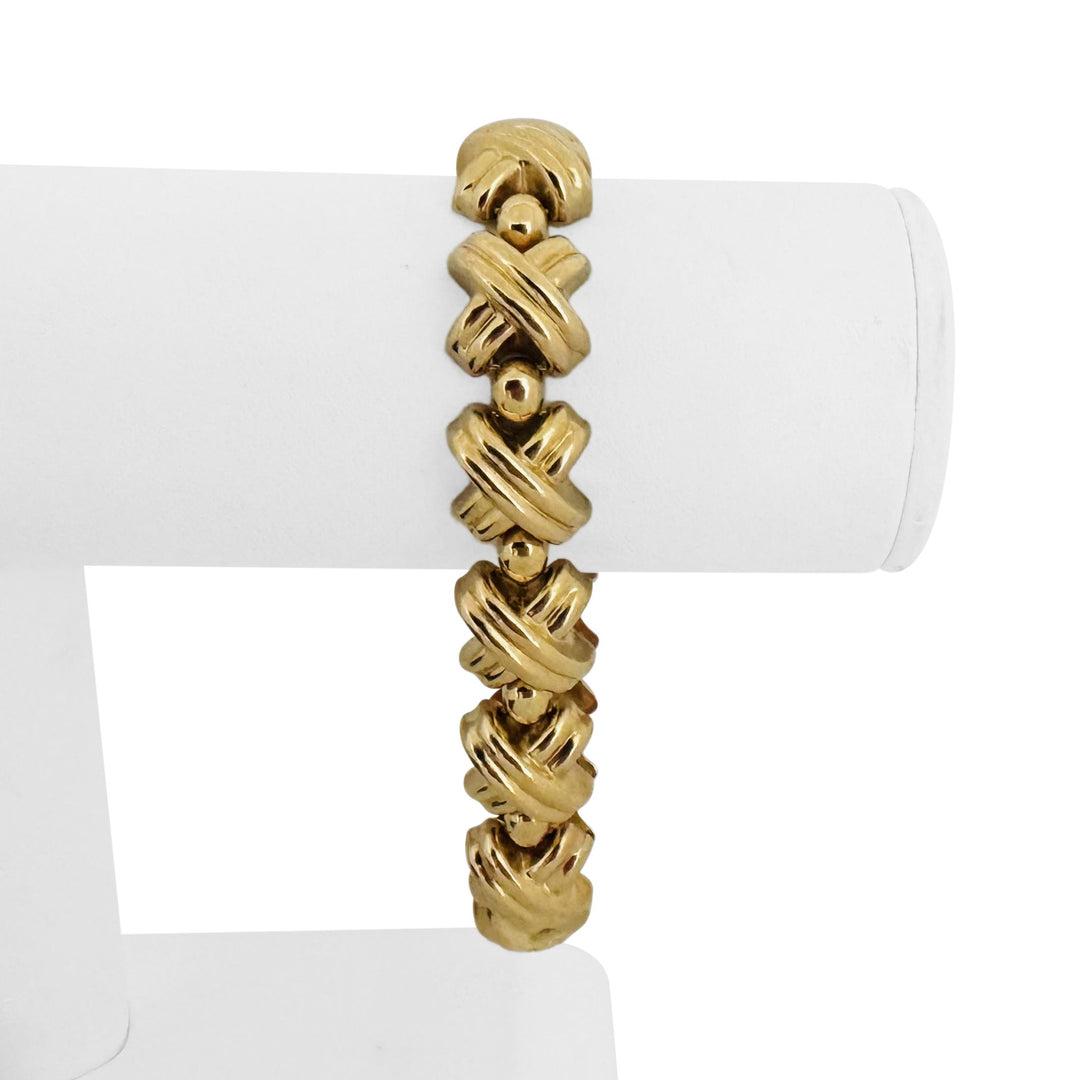 14k Yellow Gold 25.7g Ladies Thick 13mm Fancy X Link Bracelet 8"